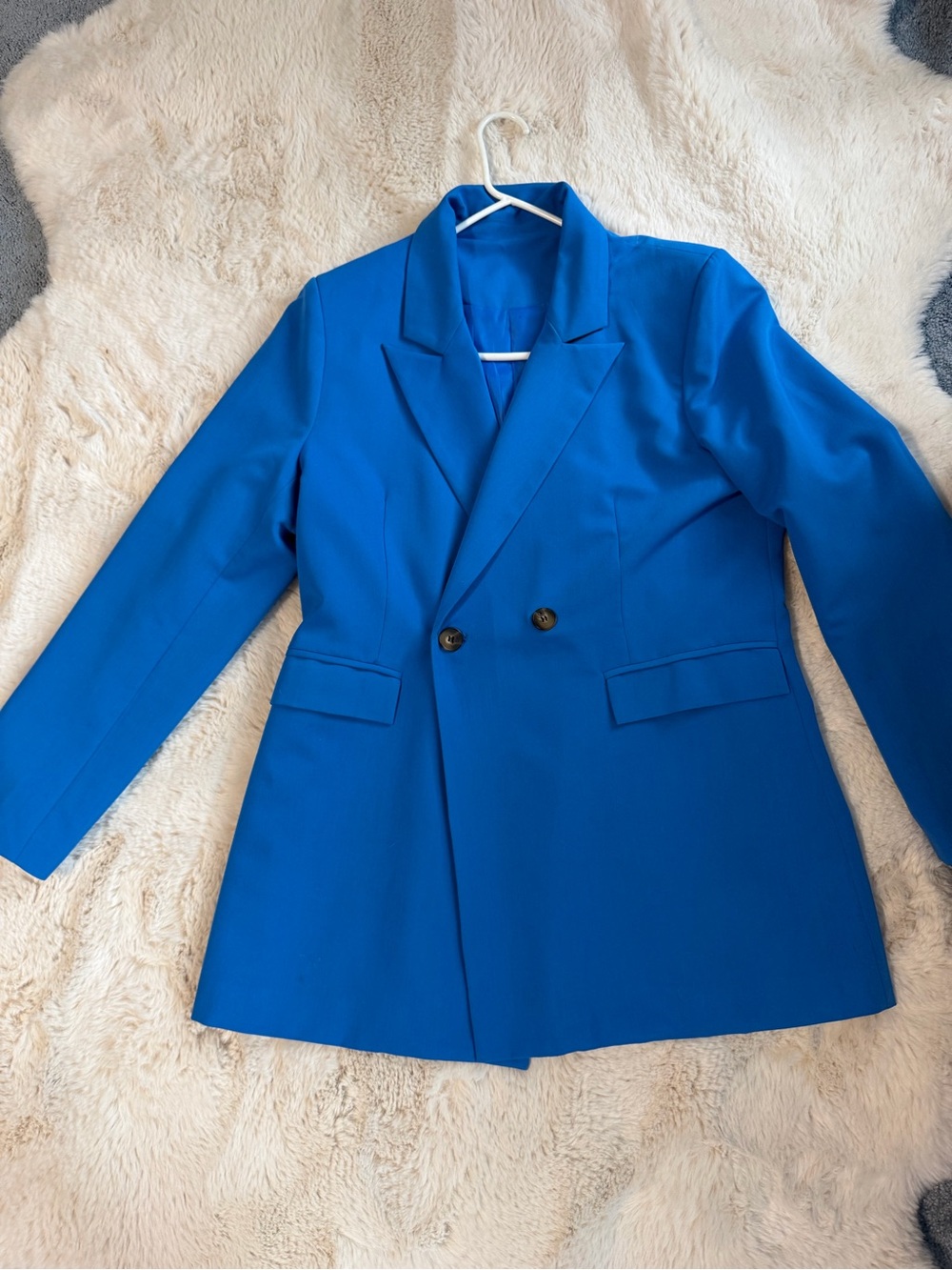 Classic Double-Breasted Women's Blazer Jacket - Bright Blue